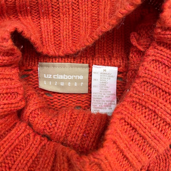 Vintage | Orange Pointelle Drop Shoulder Balloon Sleeve Turtleneck Sweater - Picture 4 of 13